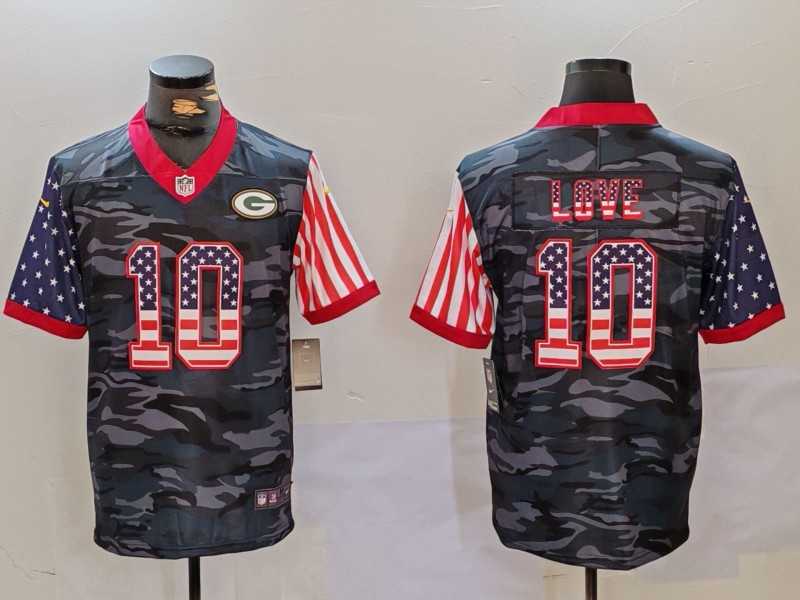 Men%27s Green Bay Packers #10 Jordan Love Camo USA Flag Limited Stitched Jersey Dzhi->houston texans->NFL Jersey